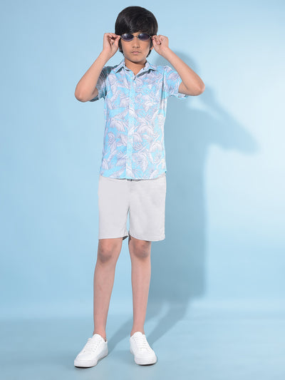 Blue Floral Print Shirt-Boys Shirts-Crimsoune Club
