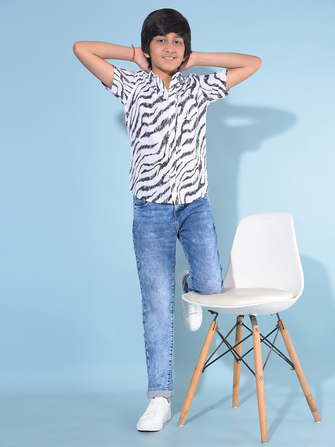 White Abstract Print 100% Cotton Shirt-Boys Shirts-Crimsoune Club