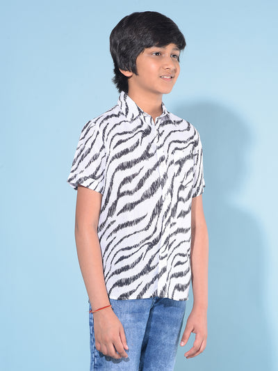 White Abstract Print 100% Cotton Shirt-Boys Shirts-Crimsoune Club