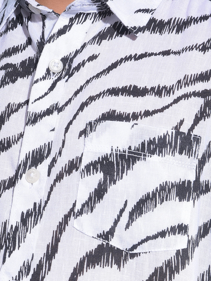 White Abstract Print 100% Cotton Shirt-Boys Shirts-Crimsoune Club