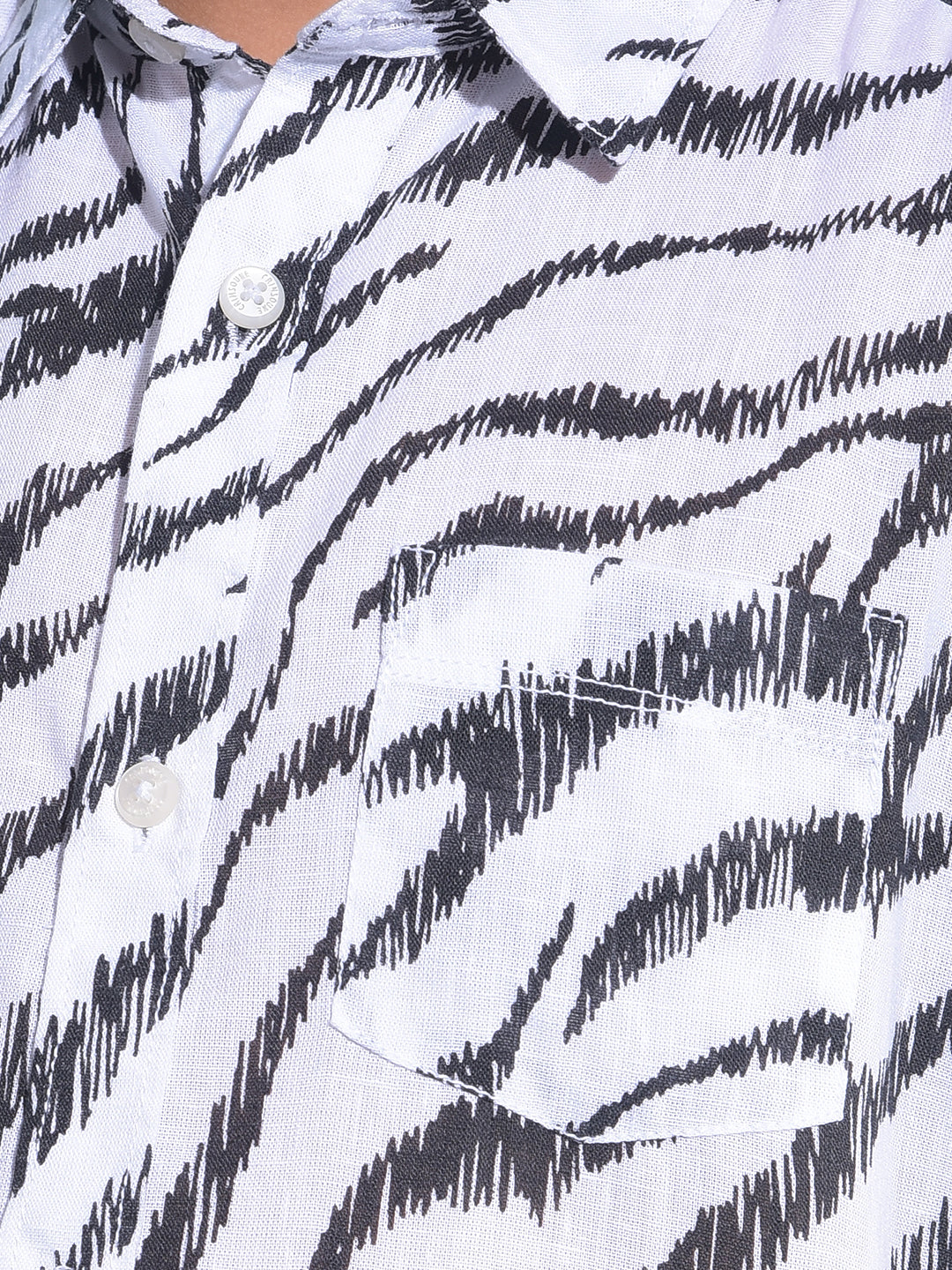 White Abstract Print 100% Cotton Shirt-Boys Shirts-Crimsoune Club