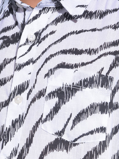 White Abstract Print 100% Cotton Shirt-Boys Shirts-Crimsoune Club