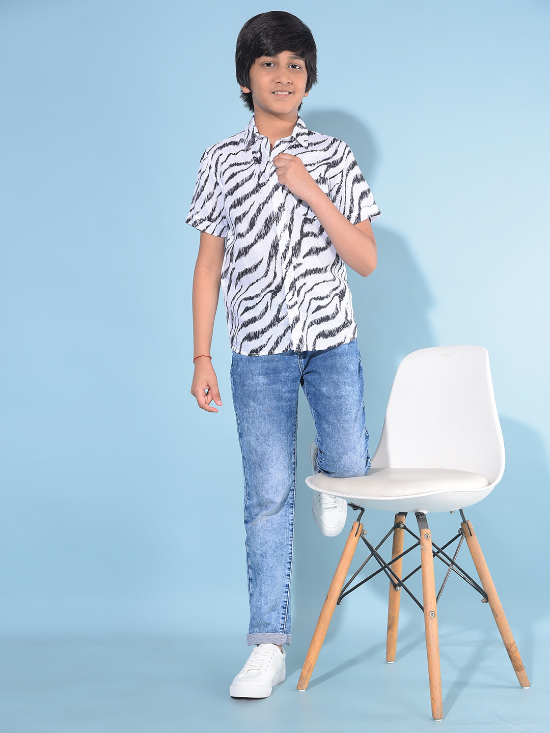 White Abstract Print 100% Cotton Shirt-Boys Shirts-Crimsoune Club