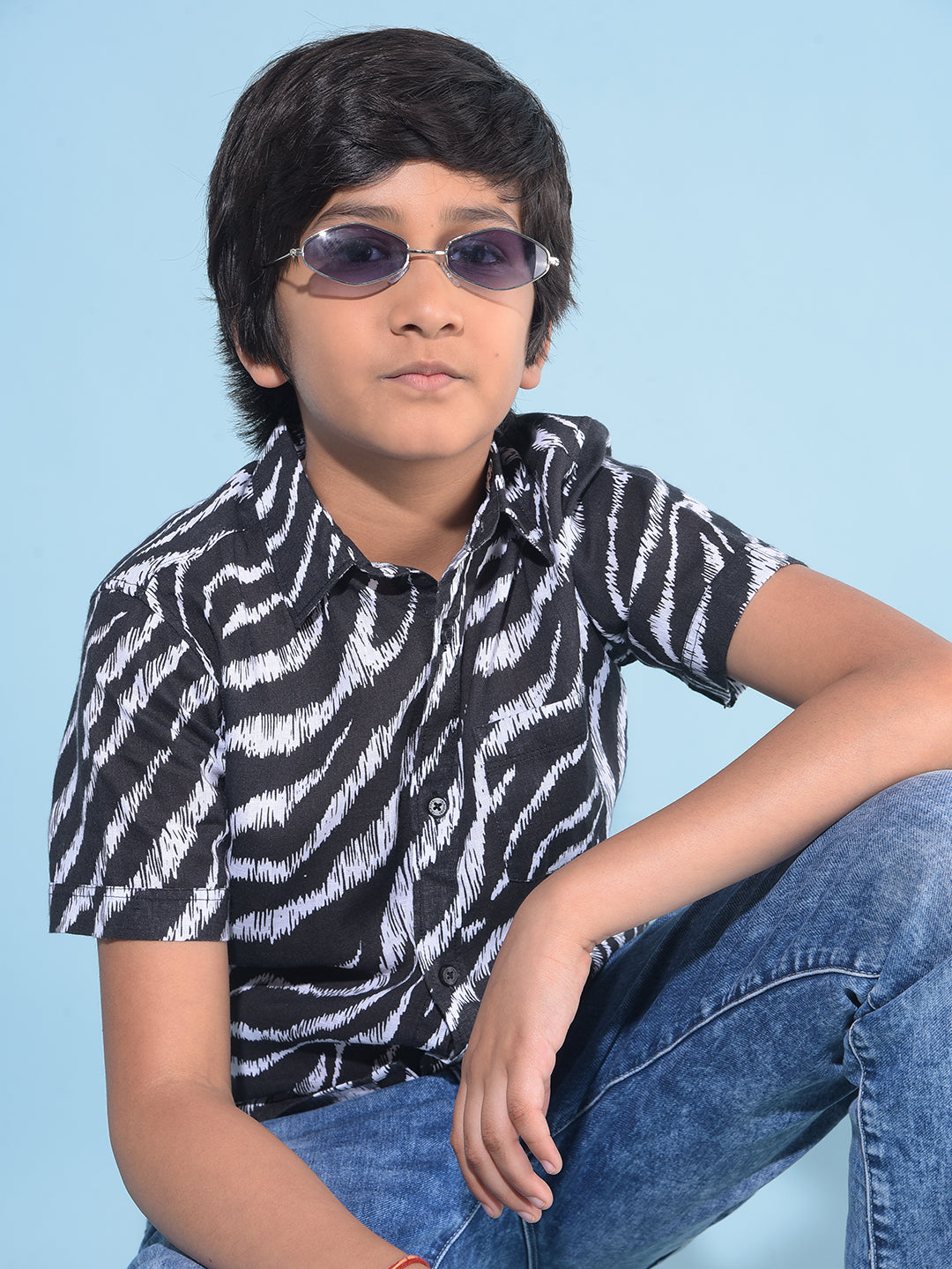 Black Abstract Print 100% Cotton Shirt-Boys Shirts-Crimsoune Club