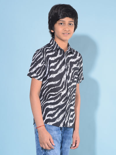 Black Abstract Print 100% Cotton Shirt-Boys Shirts-Crimsoune Club