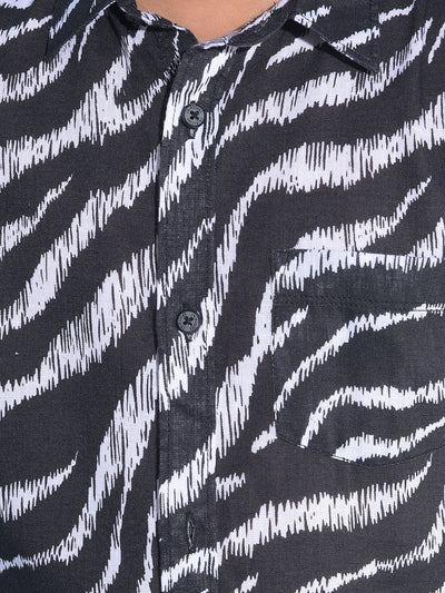 Black Abstract Print 100% Cotton Shirt-Boys Shirts-Crimsoune Club