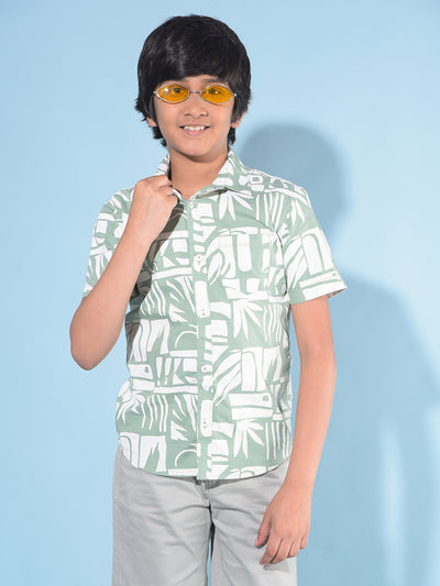 Green Printed 100% Cotton Shirt-Boys Shirts-Crimsoune Club