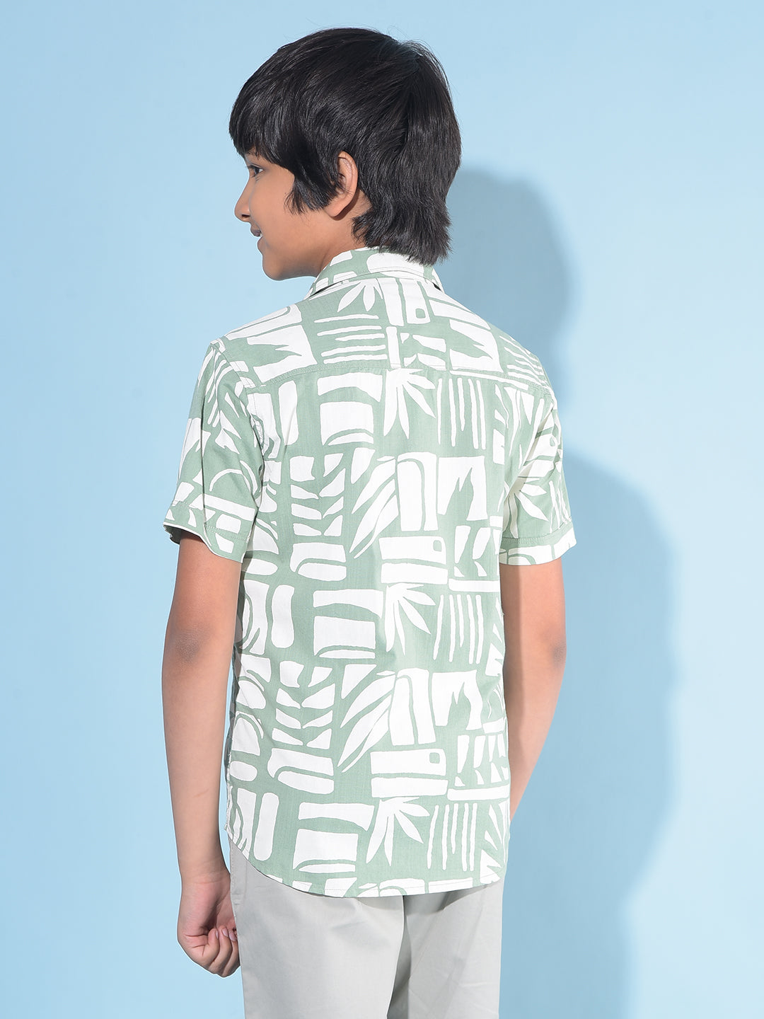 Green Printed 100% Cotton Shirt-Boys Shirts-Crimsoune Club