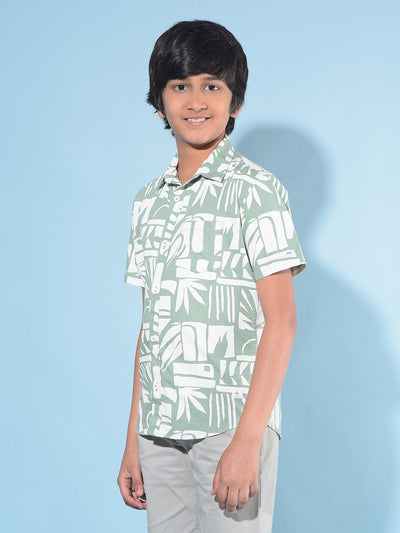 Green Printed 100% Cotton Shirt-Boys Shirts-Crimsoune Club