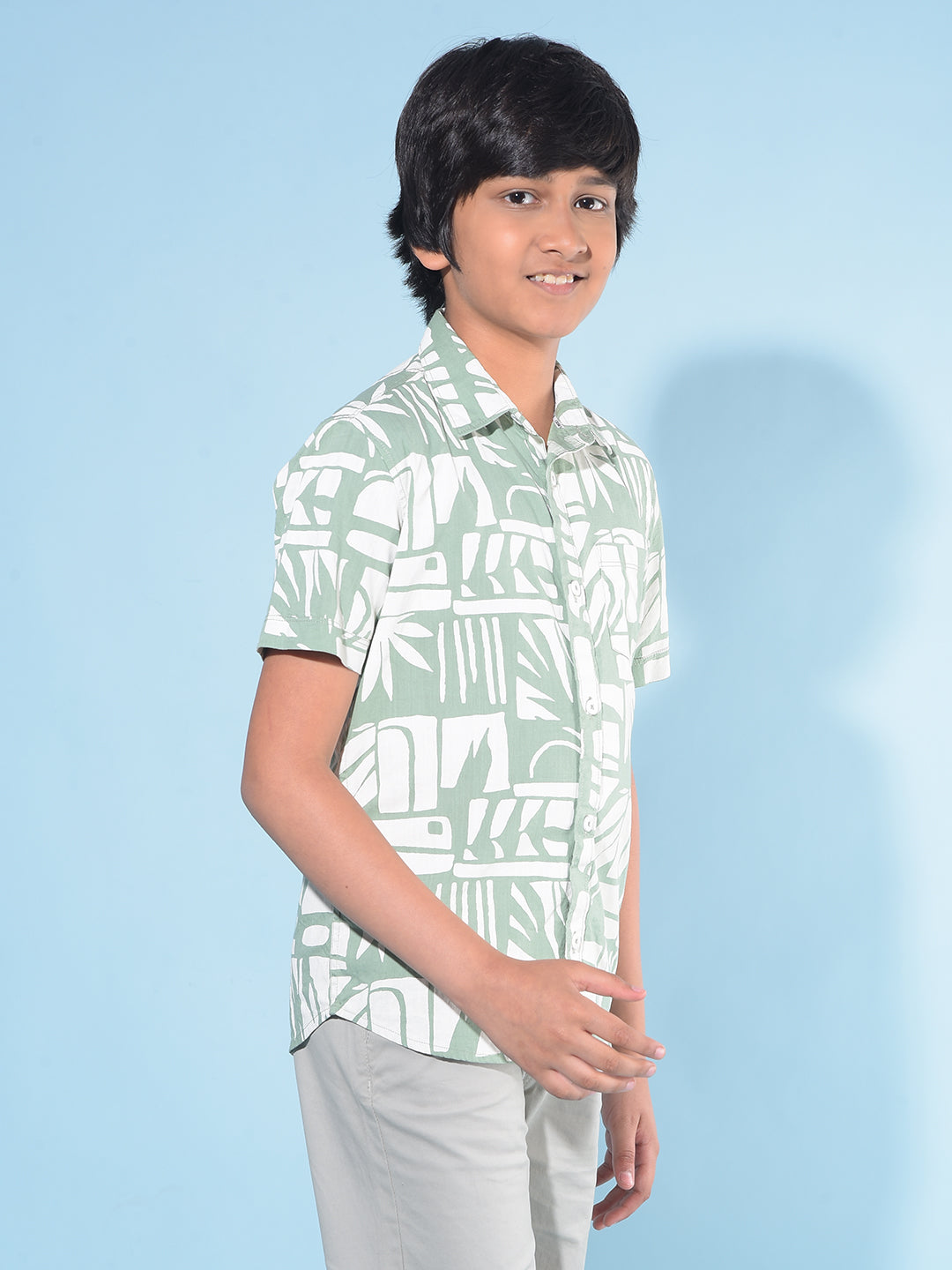 Green Printed 100% Cotton Shirt-Boys Shirts-Crimsoune Club