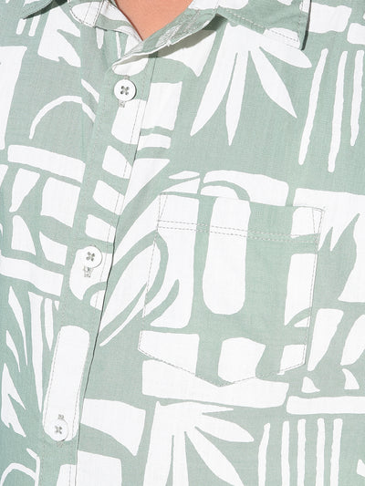 Green Printed 100% Cotton Shirt-Boys Shirts-Crimsoune Club