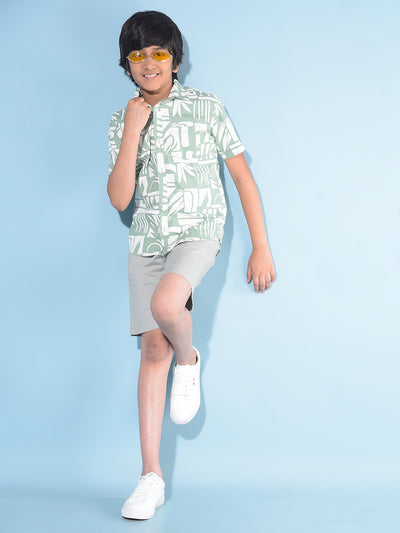 Green Printed 100% Cotton Shirt-Boys Shirts-Crimsoune Club