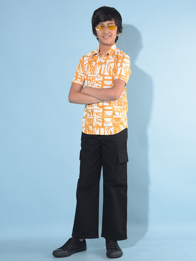 Mustard Printed 100% Cotton Shirt-Boys Shirts-Crimsoune Club