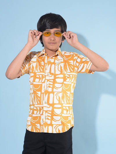 Mustard Printed 100% Cotton Shirt-Boys Shirts-Crimsoune Club