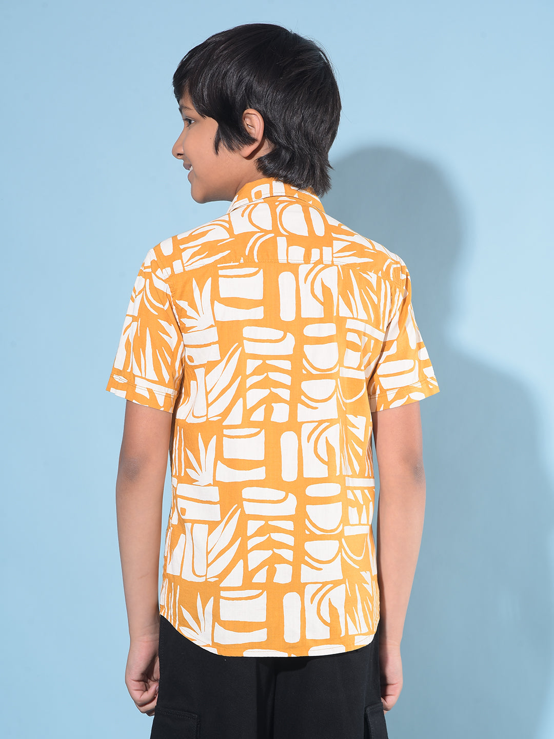 Mustard Printed 100% Cotton Shirt-Boys Shirts-Crimsoune Club
