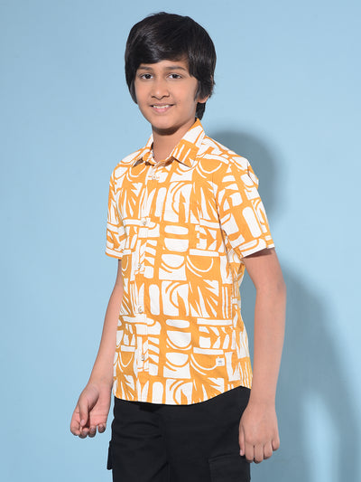 Mustard Printed 100% Cotton Shirt-Boys Shirts-Crimsoune Club