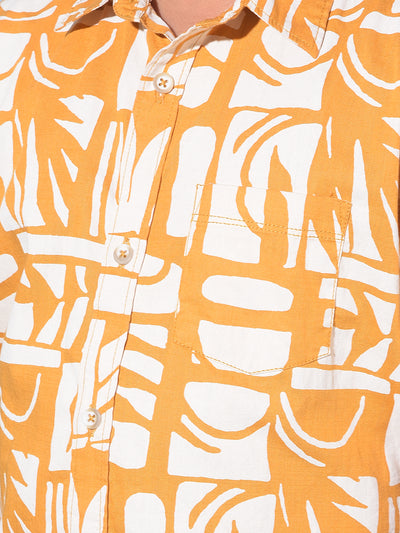 Mustard Printed 100% Cotton Shirt-Boys Shirts-Crimsoune Club