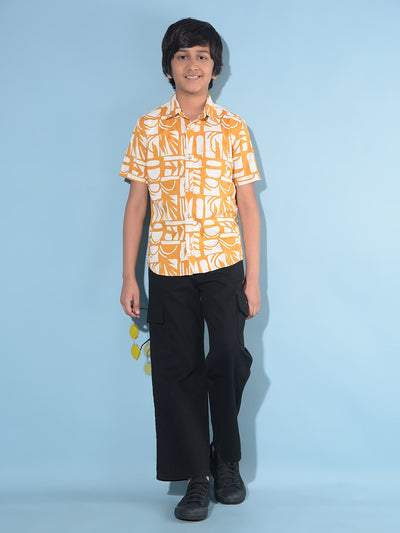 Mustard Printed 100% Cotton Shirt-Boys Shirts-Crimsoune Club