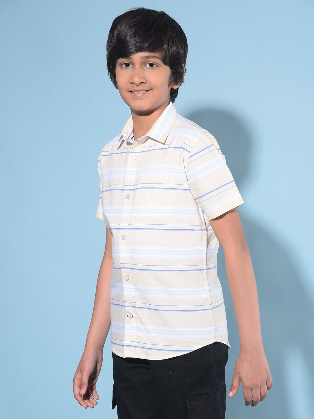 Yellow Horizontal Striped 100% Cotton Shirt-Boys Shirts-Crimsoune Club