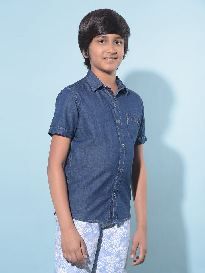 Navy Blue 100% Cotton Shirt-Boys Shirts-Crimsoune Club