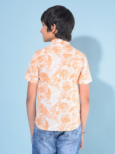 Orange Floral Print Linen Shirt-Boys Shirts-Crimsoune Club