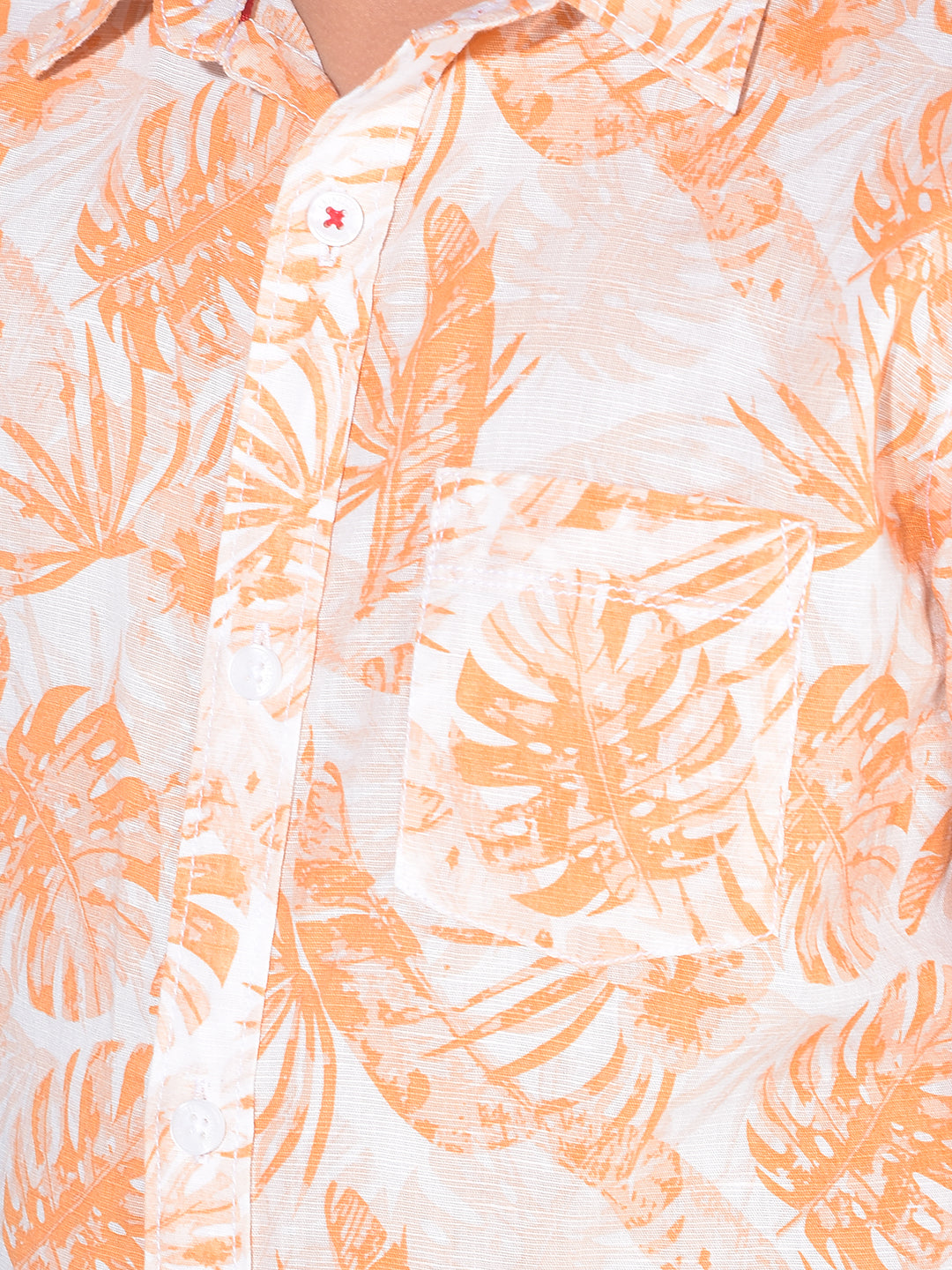 Orange Floral Print Linen Shirt-Boys Shirts-Crimsoune Club