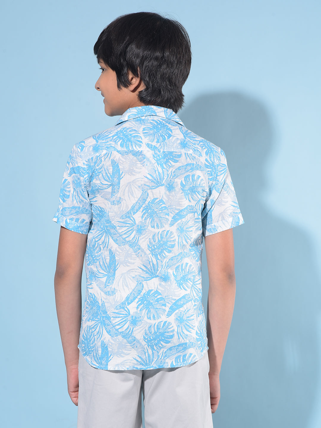 Blue Floral Print Linen Shirt-Boys Shirts-Crimsoune Club