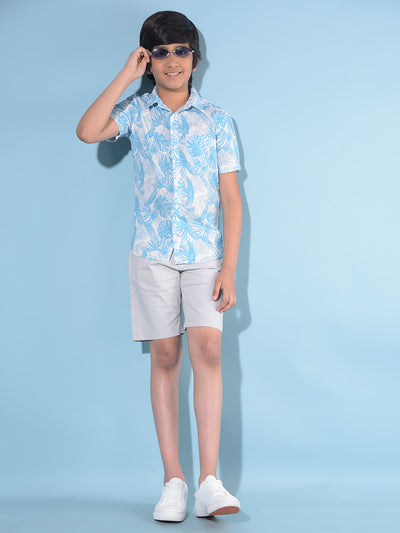 Blue Floral Print Linen Shirt-Boys Shirts-Crimsoune Club