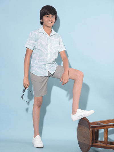 Green Floral Print Shirt-Boys Shirts-Crimsoune Club