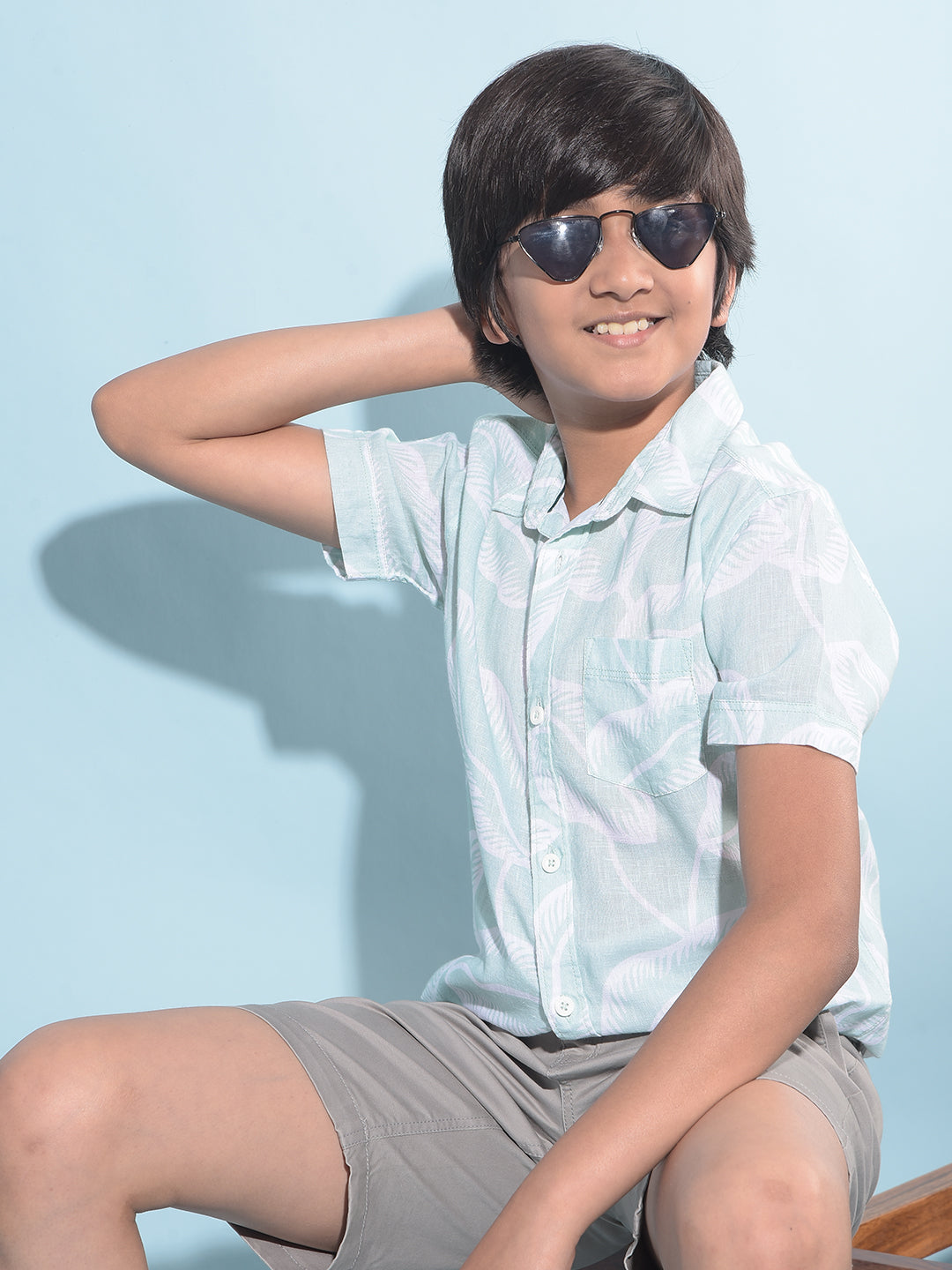 Green Floral Print Shirt-Boys Shirts-Crimsoune Club