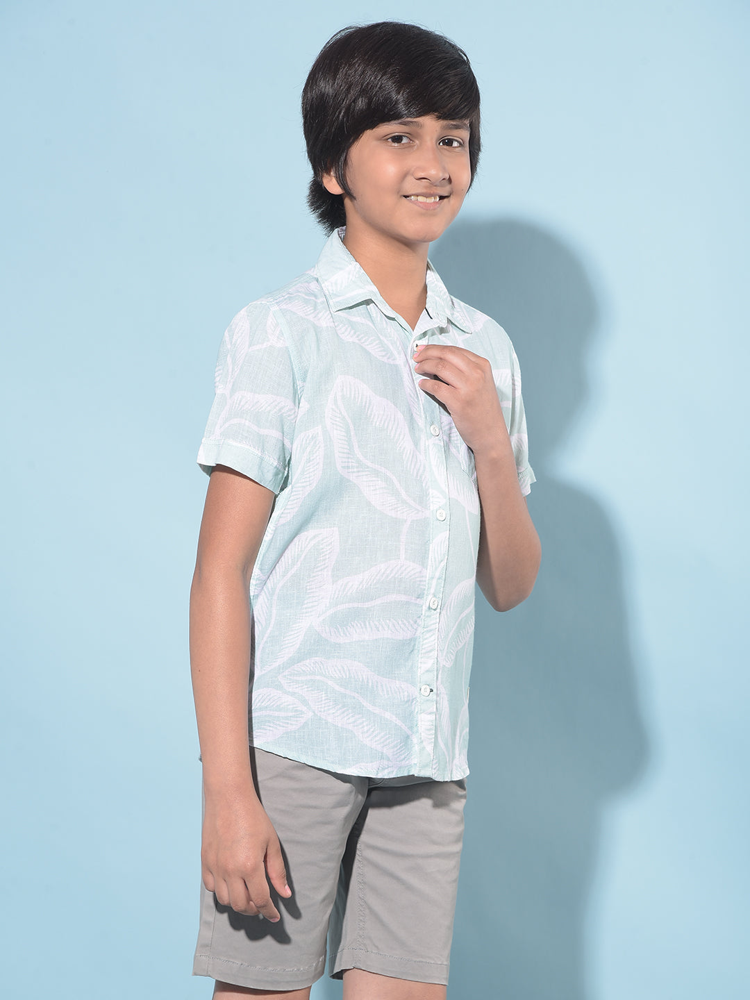 Green Floral Print Shirt-Boys Shirts-Crimsoune Club