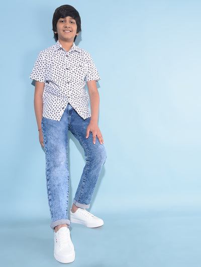 White Printed 100% Cotton Shirt-Boys Shirts-Crimsoune Club