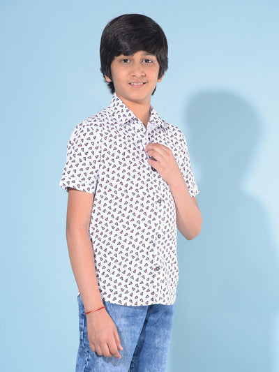 White Printed 100% Cotton Shirt-Boys Shirts-Crimsoune Club