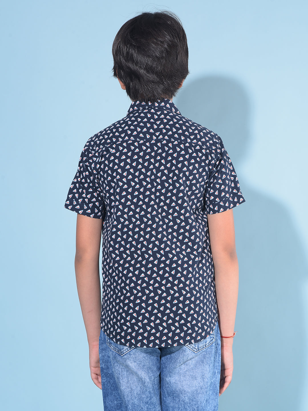 Navy Blue Printed 100% Cotton Shirt-Boys Shirts-Crimsoune Club