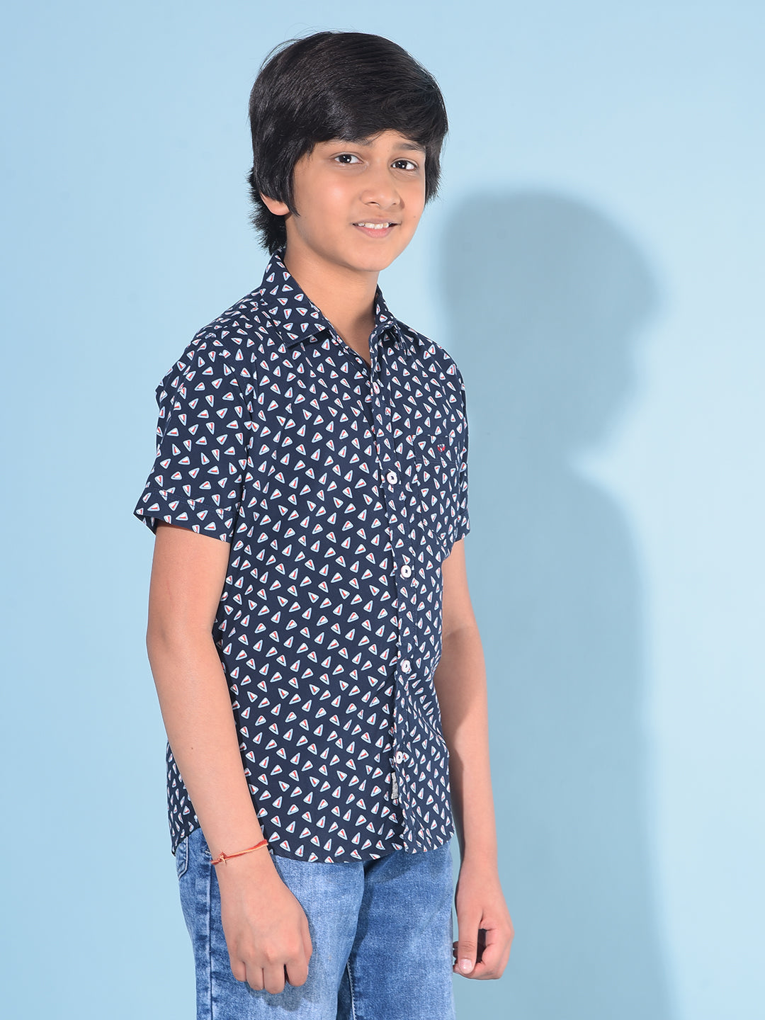 Navy Blue Printed 100% Cotton Shirt-Boys Shirts-Crimsoune Club