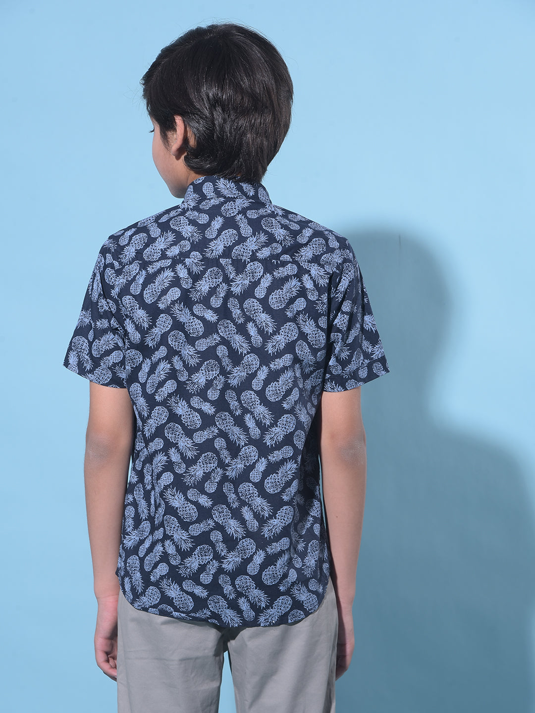 Navy Blue Printed 100% Cotton Shirt-Boys Shirts-Crimsoune Club