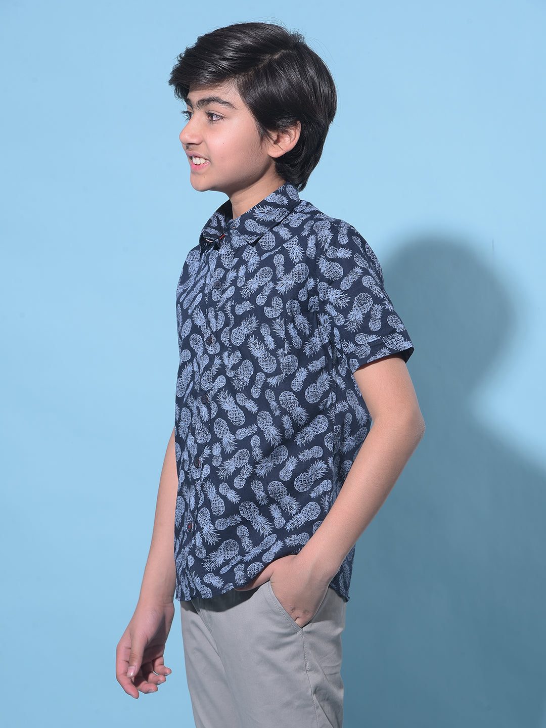 Navy Blue Printed 100% Cotton Shirt-Boys Shirts-Crimsoune Club