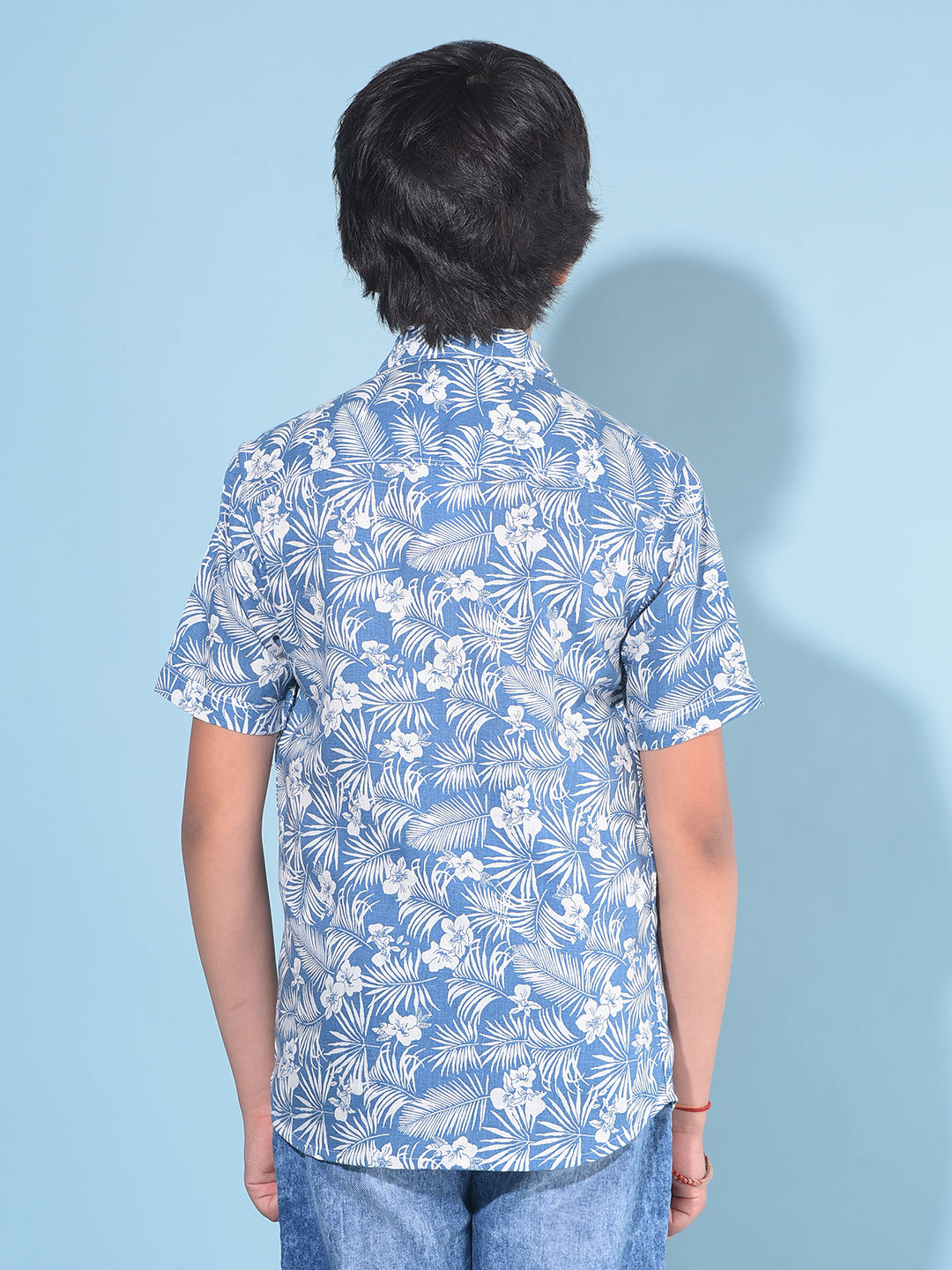 Blue Floral Print Linen Shirt-Boys Shirts-Crimsoune Club