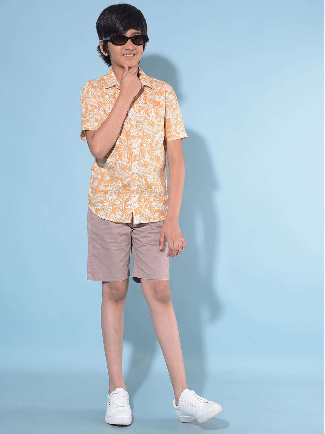 Orange Floral Print Shirt-Boys Shirts-Crimsoune Club