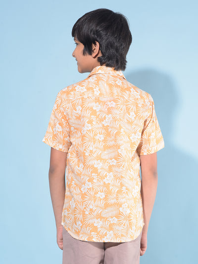 Orange Floral Print Shirt-Boys Shirts-Crimsoune Club