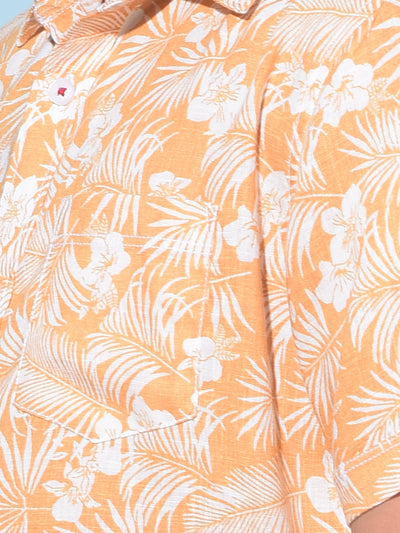 Orange Floral Print Shirt-Boys Shirts-Crimsoune Club