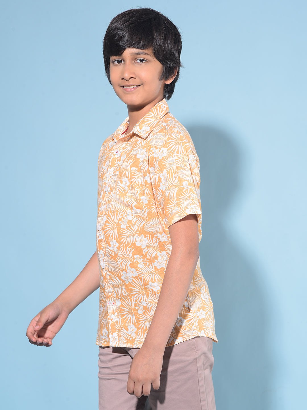 Orange Floral Print Shirt-Boys Shirts-Crimsoune Club