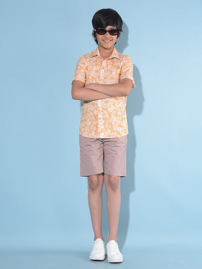 Orange Floral Print Shirt-Boys Shirts-Crimsoune Club