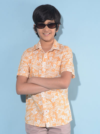 Orange Floral Print Shirt-Boys Shirts-Crimsoune Club