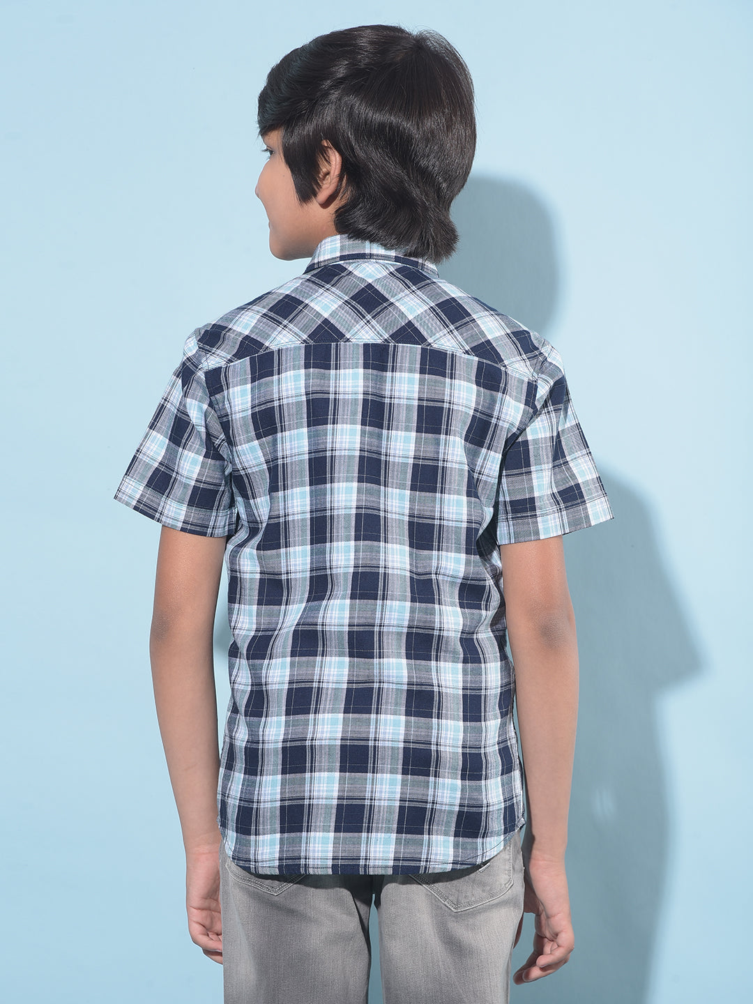 Blue Tartan Check 100% Cotton Shirt-Boys Shirts-Crimsoune Club