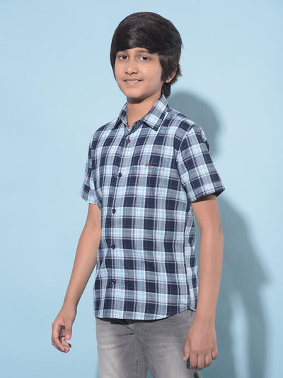 Blue Tartan Check 100% Cotton Shirt-Boys Shirts-Crimsoune Club