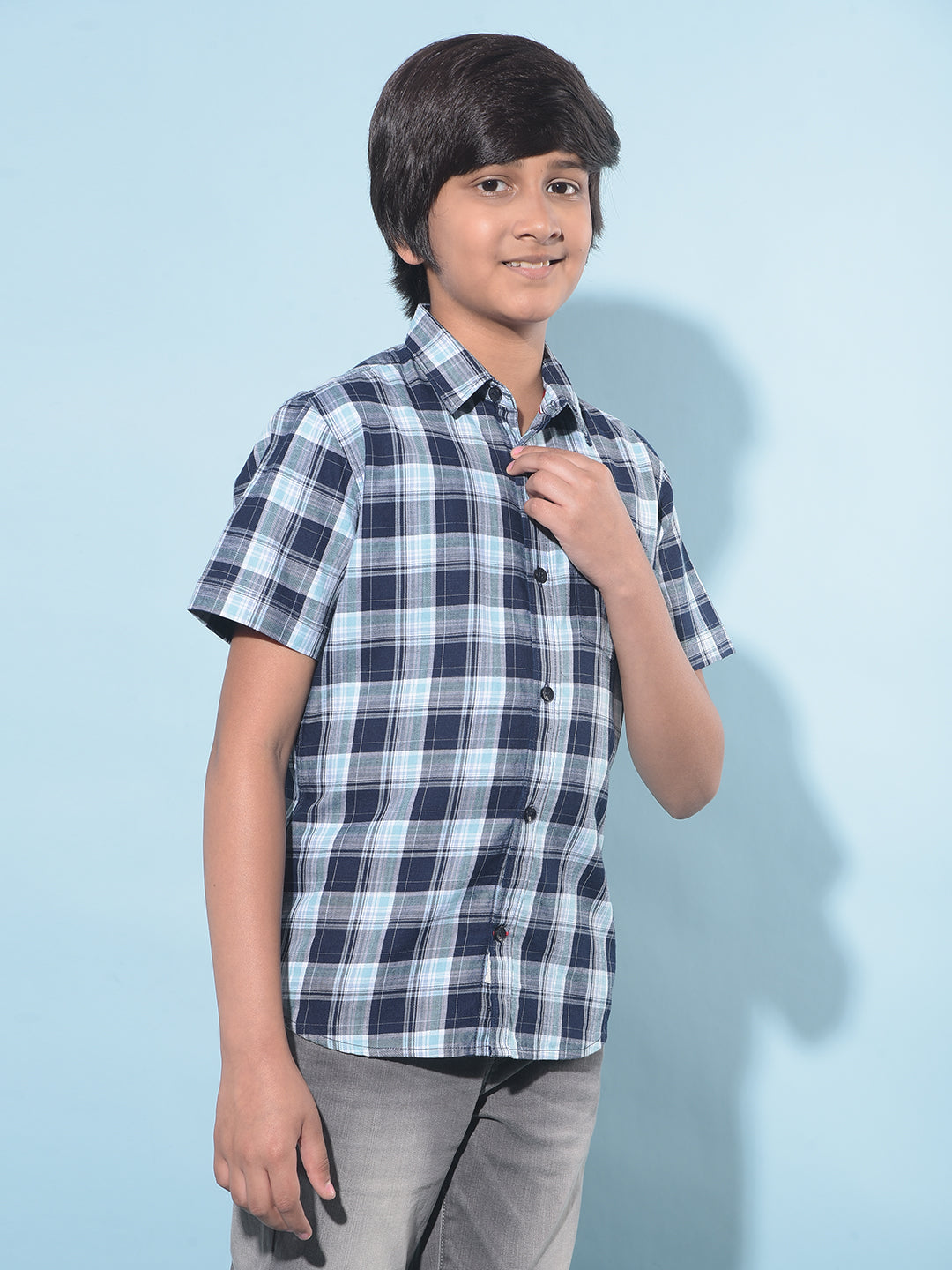 Blue Tartan Check 100% Cotton Shirt-Boys Shirts-Crimsoune Club