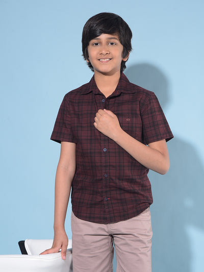 Wine Tartan Check 100% Cotton Shirt-Boys Shirts-Crimsoune Club