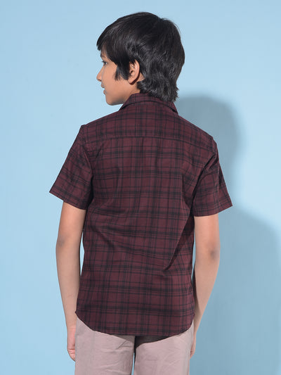 Wine Tartan Check 100% Cotton Shirt-Boys Shirts-Crimsoune Club