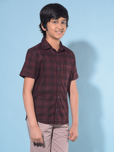 Wine Tartan Check 100% Cotton Shirt-Boys Shirts-Crimsoune Club